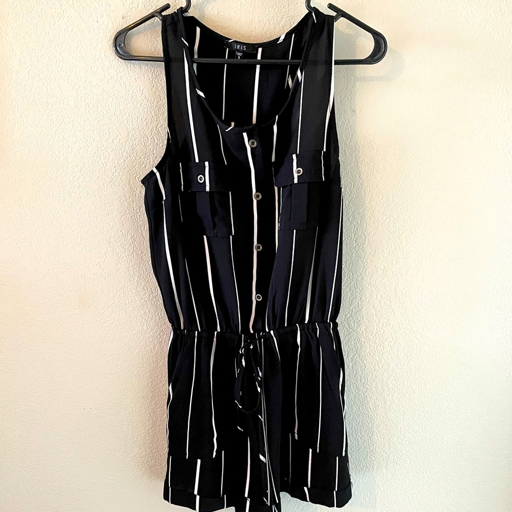 Black pinstripe romper